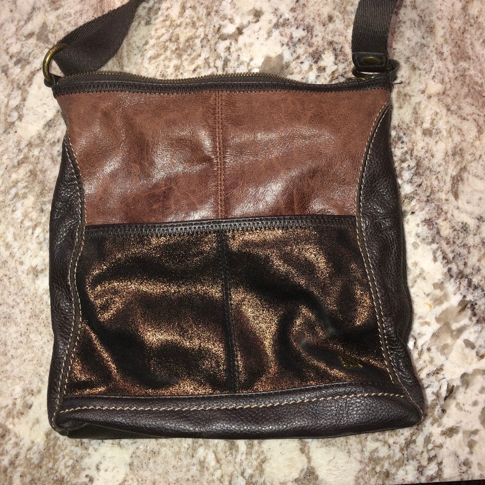 The Sak Brown Metallic and Dark Brown Leather Crossbody Bag